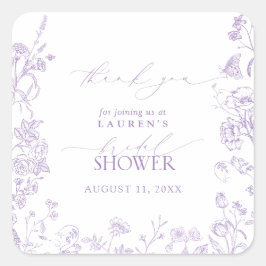 Floral French Lilac Brautparty Vielen Dank Quadratischer Aufkleber