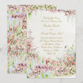 floral french romantic garden chateau swan wedding einladung (Vorne/Hinten)