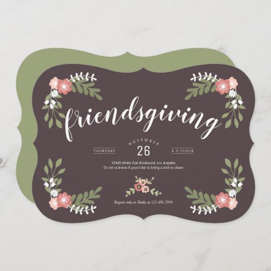 Floral Friendsgiving Holiday Einladung (Vorne/Hinten)