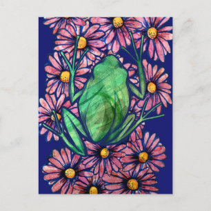 Floral Froggy Green tree Frog Art Daisy Postkarte