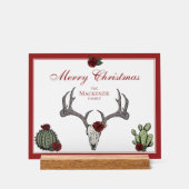 Floral frohe Weihnachten Hirschkopf Schädelkaktus Acrylschild (Vorderseite)