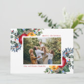 Floral Frohe Weihnachtsgrüße Foto Feiertagskarte (Stehend Vorderseite)