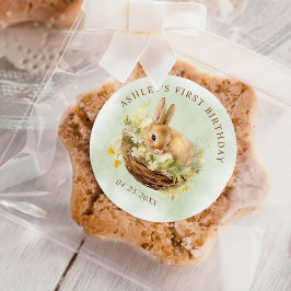 Floral Frühlingshase etwas sonniger 1. Geburtstag Runder Aufkleber