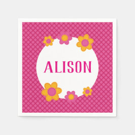 Floral fuchsia karierte Mädchenname Daisis Serviette