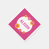 Floral fuchsia karierte Mädchenname Daisis Serviette (Ecke)