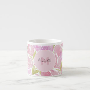 Floral Fuchsia Pink Aquarellfarbenmonogramm Espressotasse