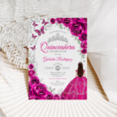 Floral Fuchsia Rosa Silber Quinceanera Einladung