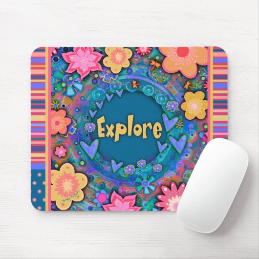 Floral Fun Exploration Stripe Inspirivity Maus Mousepad (Mit Mouse)