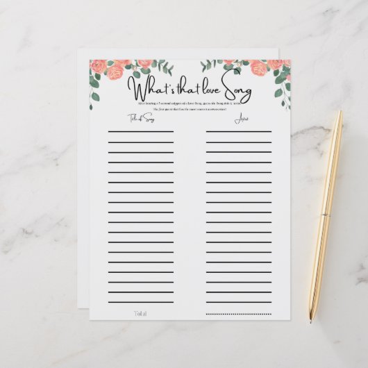 Floral Fun Musical Brautparty Spiel (Vorderseite/Rückseite Beispiel)