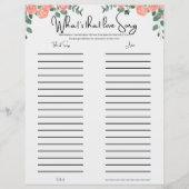 Floral Fun Musical Brautparty Spiel (Vorderseite)