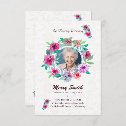 Floral Funeral Prayer Card Template Einladung (Vorne/Hinten)