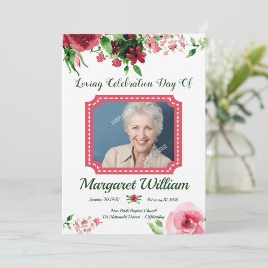 Floral Funeral Program Card Template Programm (Stehend Vorderseite)