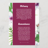 Floral Funeral Program Card Template Programm (Rückseite)