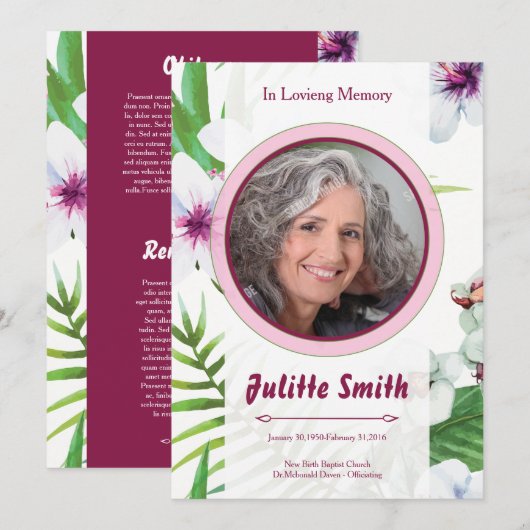 Floral Funeral Program Card Template Programm (Vorne/Hinten)