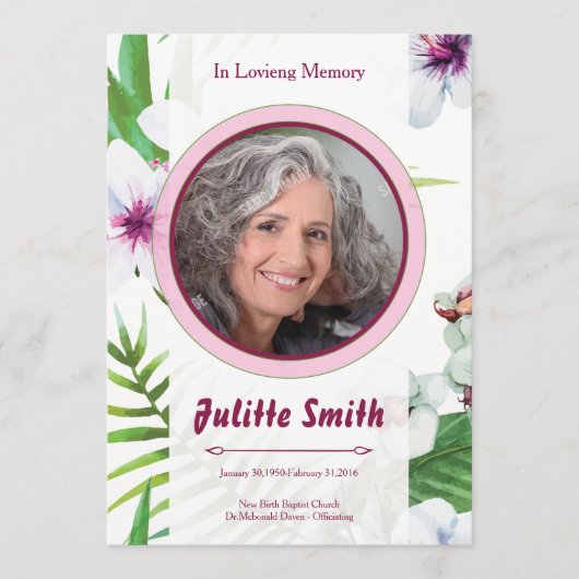 Floral Funeral Program Card Template Programm (Vorderseite)