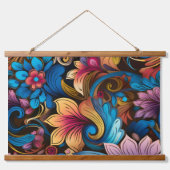Floral Funkadelic Botanical Wandteppich Mit Holzrahmen (Vorne)