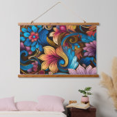 Floral Funkadelic Botanical Wandteppich Mit Holzrahmen (Schlafzimmer)