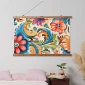 Floral Funkadelic Botanical Wandteppich Mit Holzrahmen (Schlafzimmer)