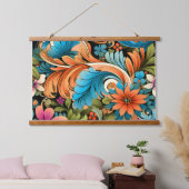 Floral Funkadelic Botanical Wandteppich Mit Holzrahmen (Schlafzimmer)