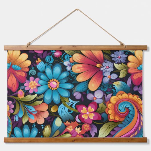 Floral Funkadelic Botanical Wandteppich Mit Holzrahmen (Vorne)