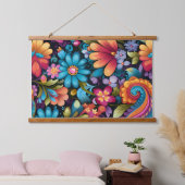 Floral Funkadelic Botanical Wandteppich Mit Holzrahmen (Schlafzimmer)
