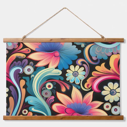 Floral Funkadelic Botanical Wandteppich Mit Holzrahmen (Vorne)