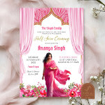 Floral Fuschia Red Half Saree Indian Girl Zeremoni Einladung<br><div class="desc">Einladung zur Halbfeier,  Puberty Ritu Kala Samskaram,  Langa Voni Einladungen</div>