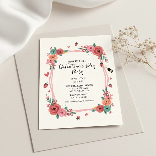 Floral Galentines Day Party Pink Invitation Einladung