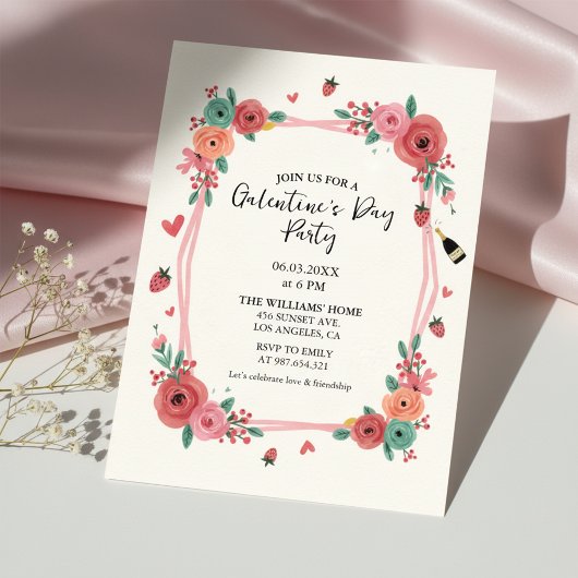Floral Galentines Day Party Pink Invitation Einladung