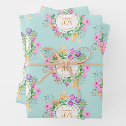 Floral Garden Aqua Geschenkpapier Set (Beispiel)