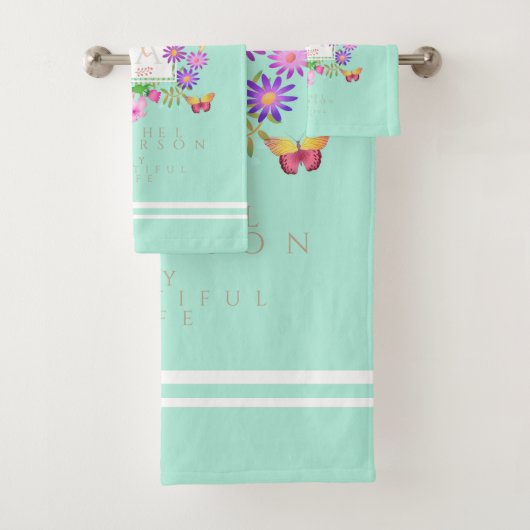Floral Garden Aqua Monogram Handtuch Badhandtuch Set (Insitu)