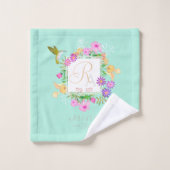 Floral Garden Aqua Monogram Handtuch Badhandtuch Set (Waschlappen)