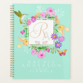 Floral Garden Aqua Monogram Planer (Vorderseite)