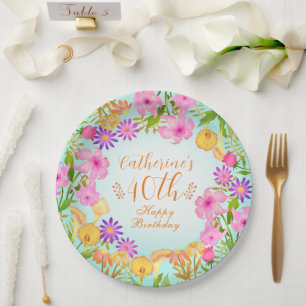 Floral Garden Aqua Pappteller