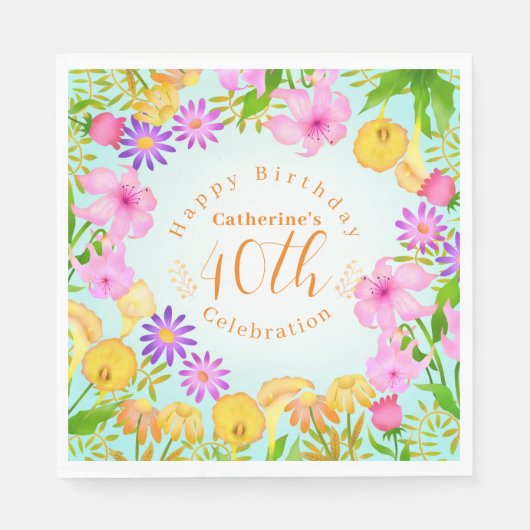 Floral Garden Aqua Serviette (Vorderseite)