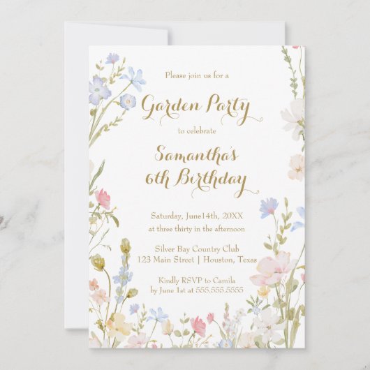 Floral Garden Birthday Invitation Spring Einladung (Vorderseite)