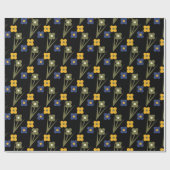 Floral Garden Black Background Pixel Blume Geschenkpapier (Flach)