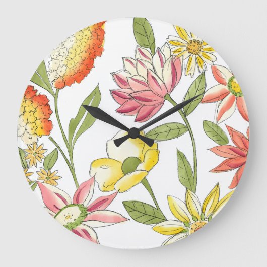 Floral Garden Design with White Background Große Wanduhr (Vorderseite)