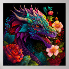 Floral Garden Dragon Poster