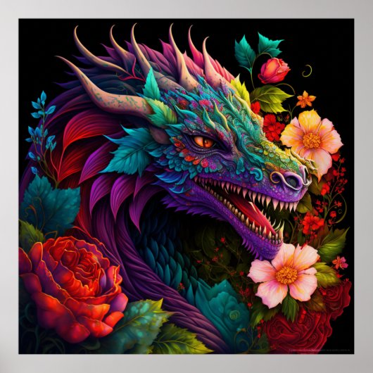 Floral Garden Dragon Poster (Vorne)