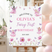 Floral Garden Fairy First Birthday Welcome Sign