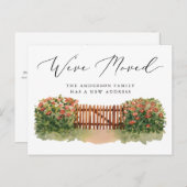 Floral Garden Gate Moving Ankündigungspostkarte (Vorne/Hinten)