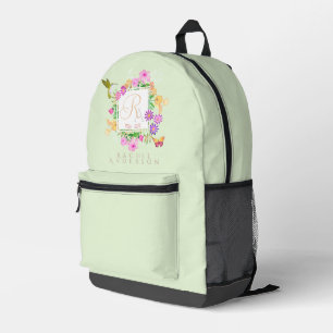 Floral Garden Green Monogram Bedruckter Rucksack