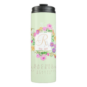 Floral Garden Green Monogram Thermosbecher
