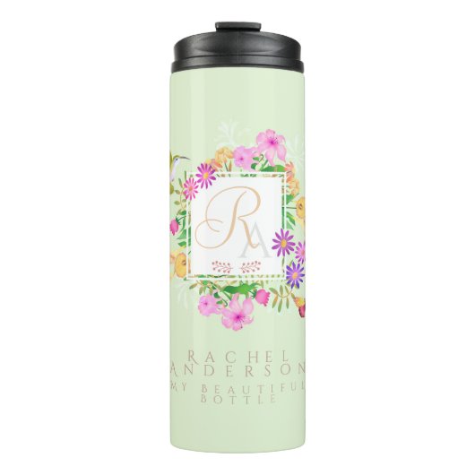Floral Garden Green Monogram Thermosbecher (Vorderseite)