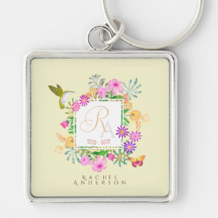 Floral Garden Monogram Beigelb Schlüsselanhänger