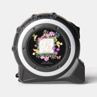 Floral Garden Monogram Black Maßband