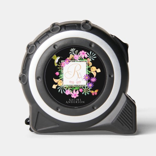 Floral Garden Monogram Black Maßband (Vorderseite)