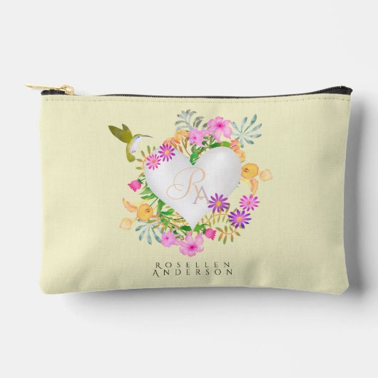 Floral Garden Monogram Heart Beige Zubehörtasche (Vorderseite)
