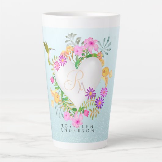 Floral Garden Monogram Heart Blue Milchtasse (Vorderseite)
